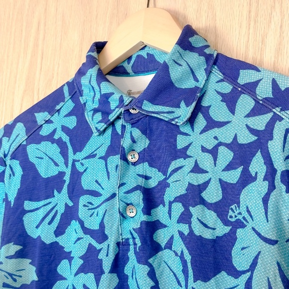 Tommy Bahama Polo Shirt Blue Floral Hawaiian Print - Picture 4 of 11